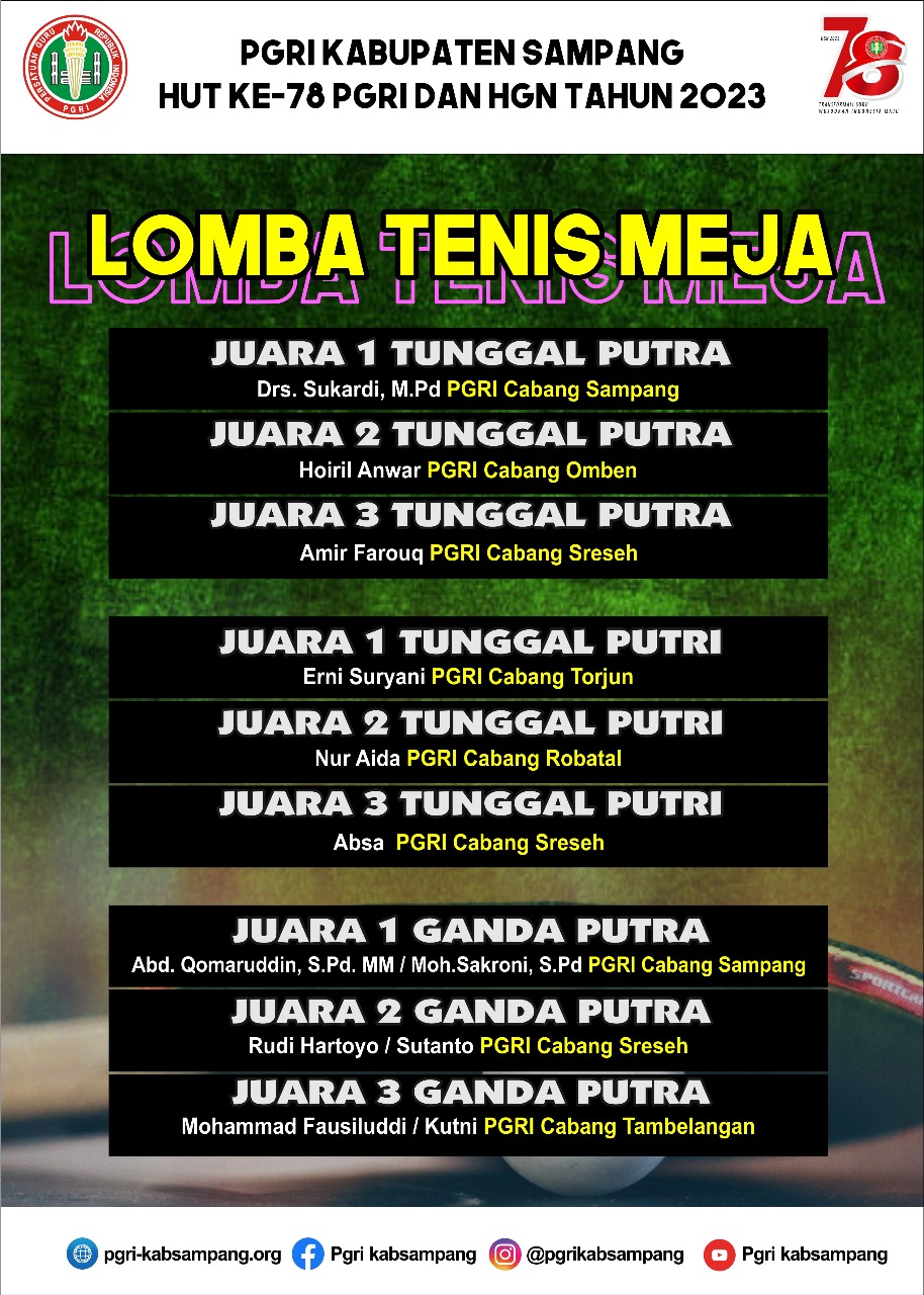 Lomba Tenis Meja HUT PGRI Kabupaten sampang