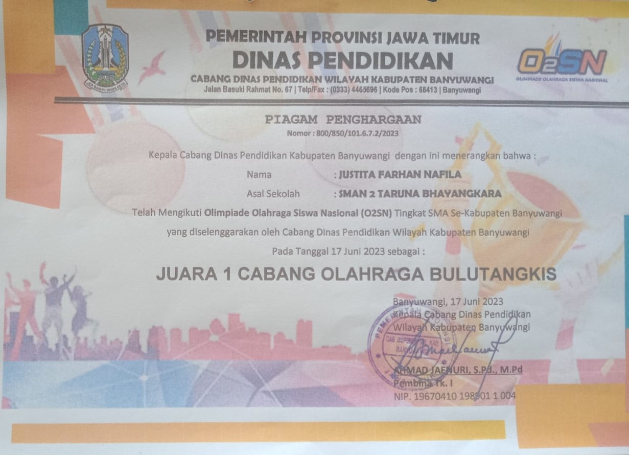 OLIMPIADE OLAHRAGA SISWA NASIONAL (O2SN) TINGKAT SMA Se-KABUPATEN BANYUWANGI CABANG OLAHRAGA BULU TANGKIS