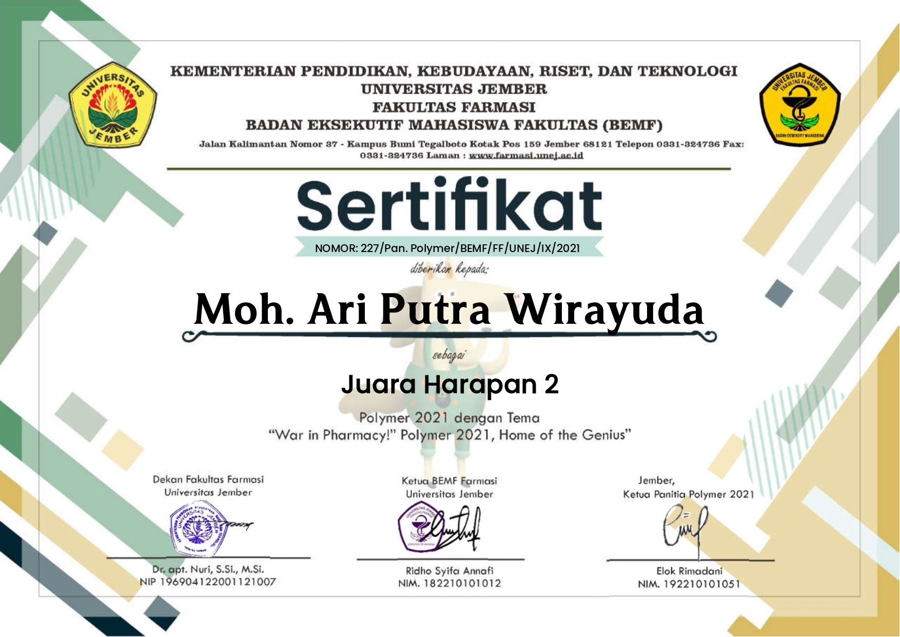 JUARA HARAPAN 2 POLYMER OLIMPIADE FARMASI UNEJ