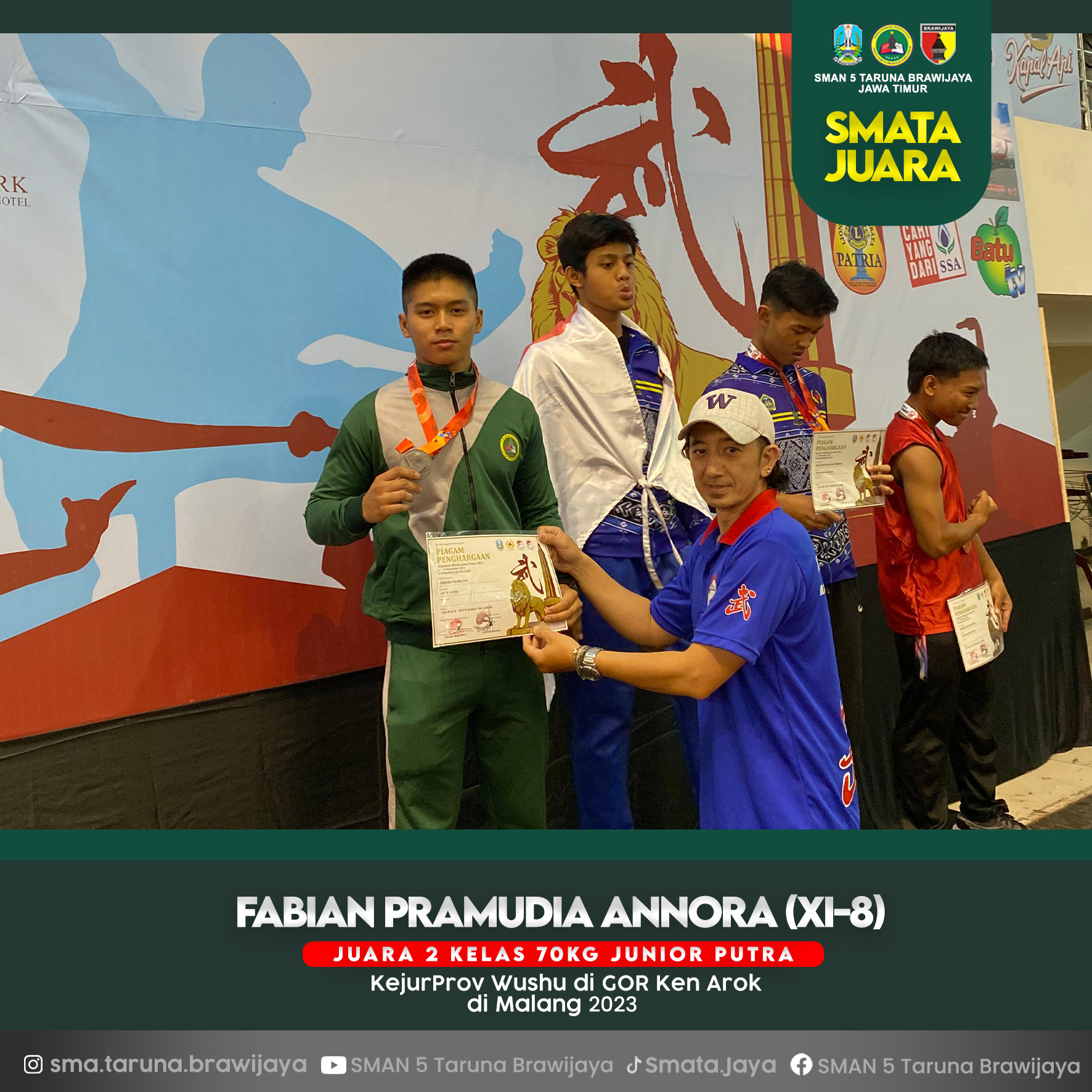 Juara 2 Kelas 70kg Putra Kejuaraan Wushu Tingkat Jawa Timur