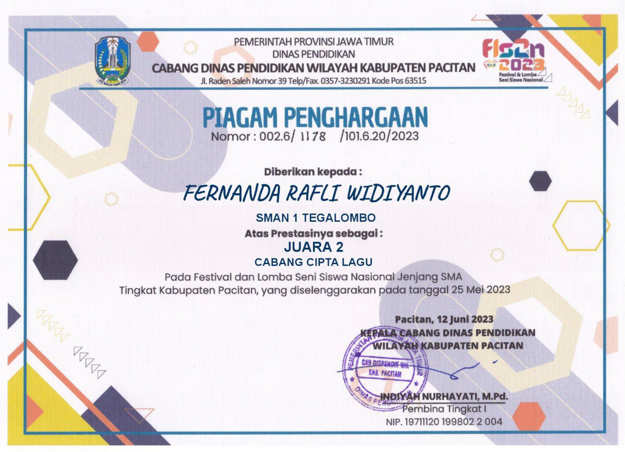 Festival Lomba Seni Siswa Nasional Tingkat Kabupaten Pacitan Cabang Cipta Lagu