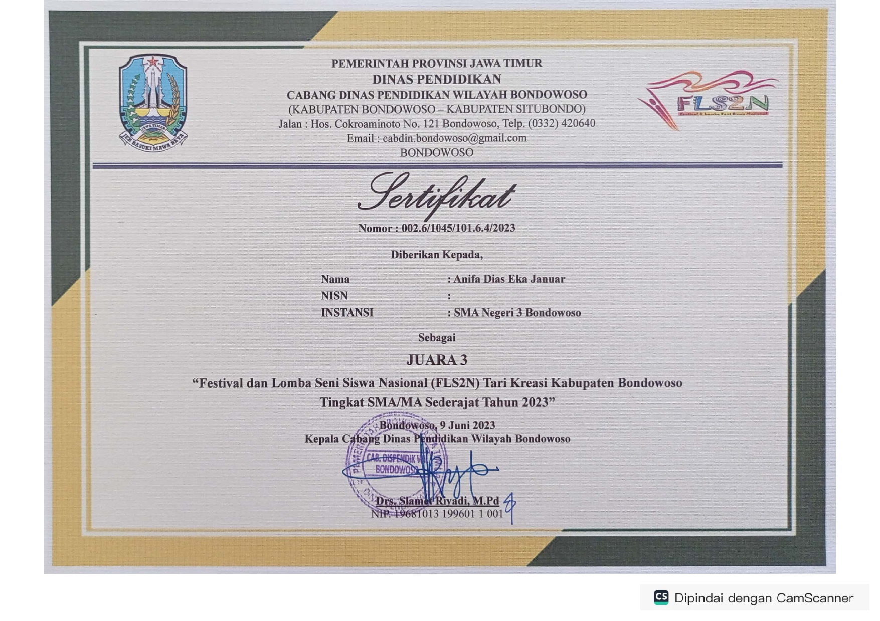 FLS2N Tari Kreasi Kabupaten Bondowoso Tingkat SMA/MA Sederajat Tahun 2023