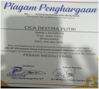 Juara 1 KompetisI Matematika Tingkat Nasional bertajuk OSI-SP 