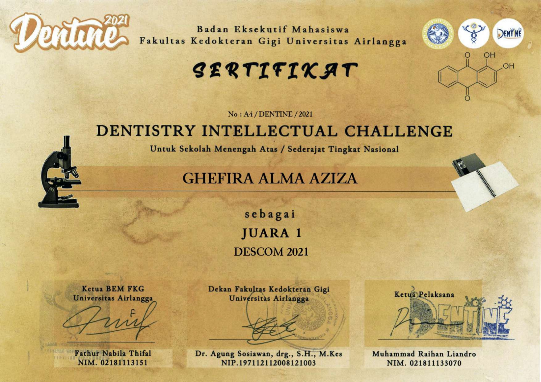 Dentine 2021: Essai â€œDentistry Intellectual Challence (DESCOM 2021)â€