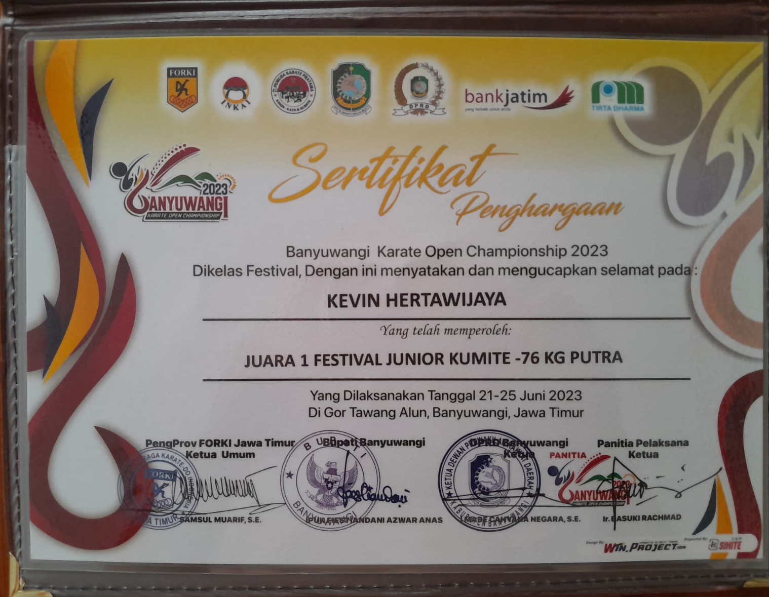 JUARA 1 FESTIVAL JUNIOR BANYUWANGI KARATE OPEN CHAMPIONSHOP 2023