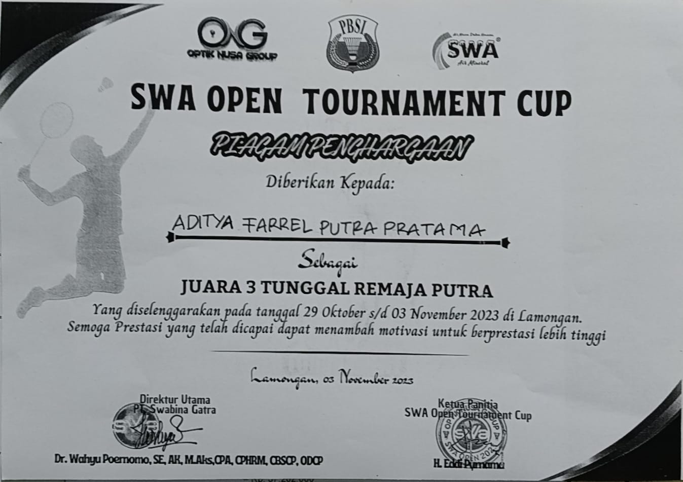 BULU TANGKIS SWA OPEN TOURNAMENT CUP