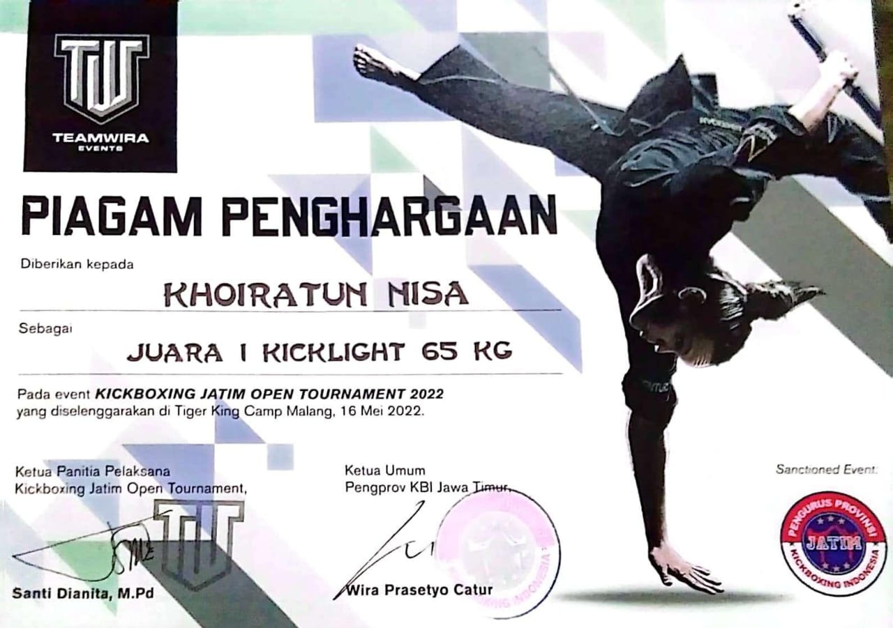 Kicklight 65 Kg pada event kickboxing Kejuaraan Provinsi Jawa Timur