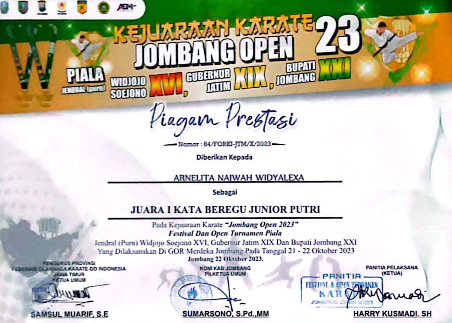 Karate Kata Beregu Junior Putri Jombang Open Piala Jenderal Widjojo Soejono XVI Gubernur Jatim XIX Bupati Jombang XXI 