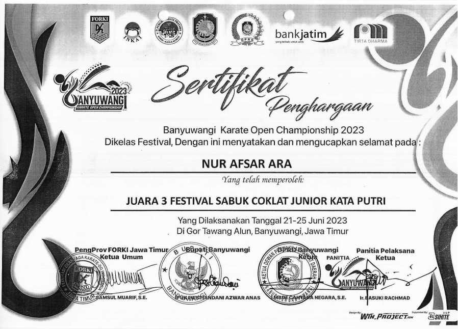 JUARA 3 FESTIVAL SABUK COKLAT JUNIOR KATA PUTRI