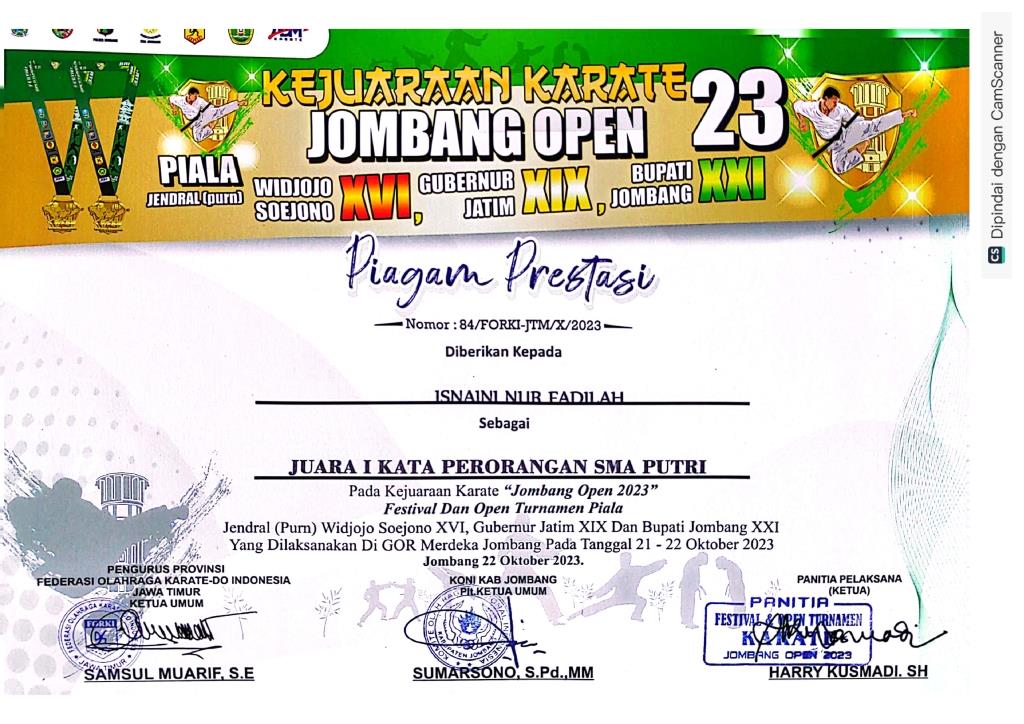 Kejuaraan Karate Jombang Open 2023 Festival dan Open Turnamen Piala  - Kata Perorangan SMA Putri