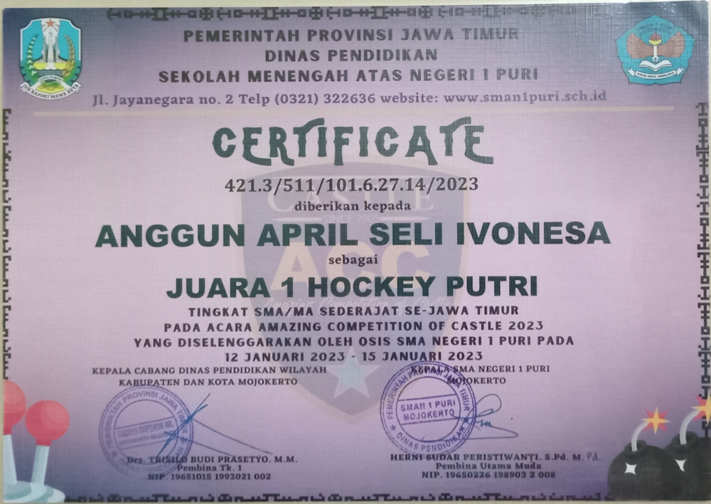 JUARA 1 HOCKEY PUTRI TINGKAT SMA SE-JAWA TIMUR