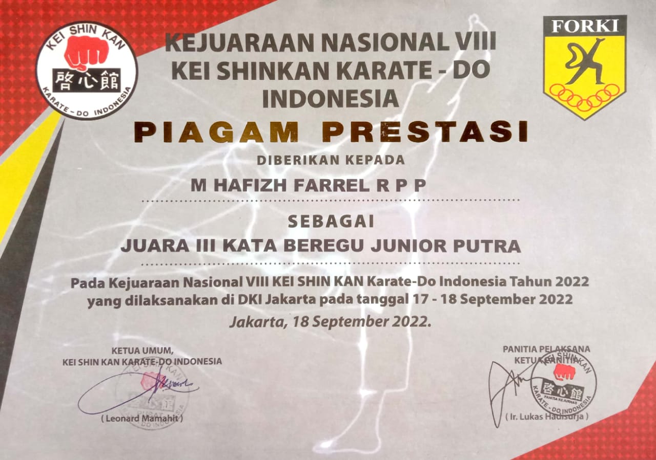 Juara 3 Kata Beregu Junior Putra - Kejuaraan Nasional VIII KEI SHIN KAN Karate Do