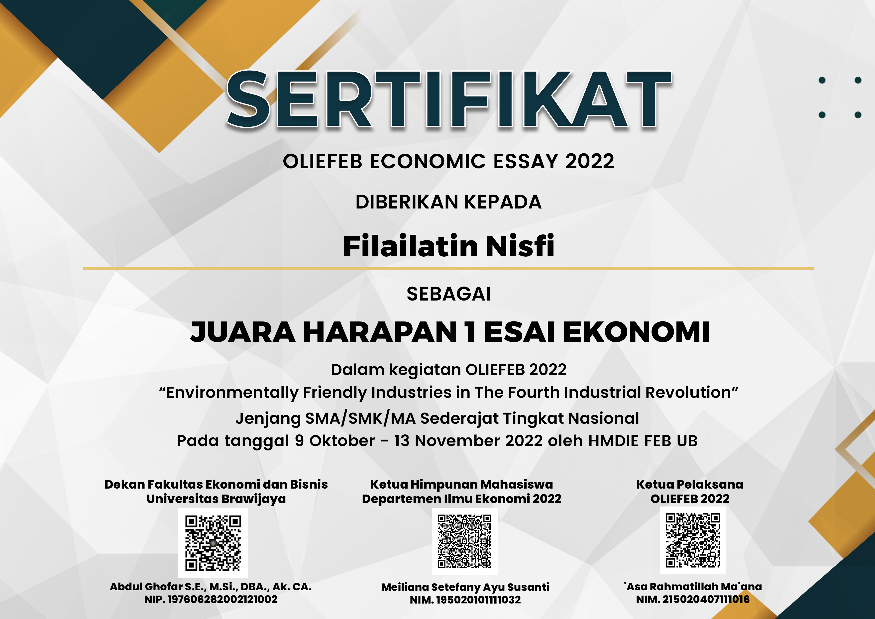 JUARA HARAPAN 1 ESAI EKONOMI