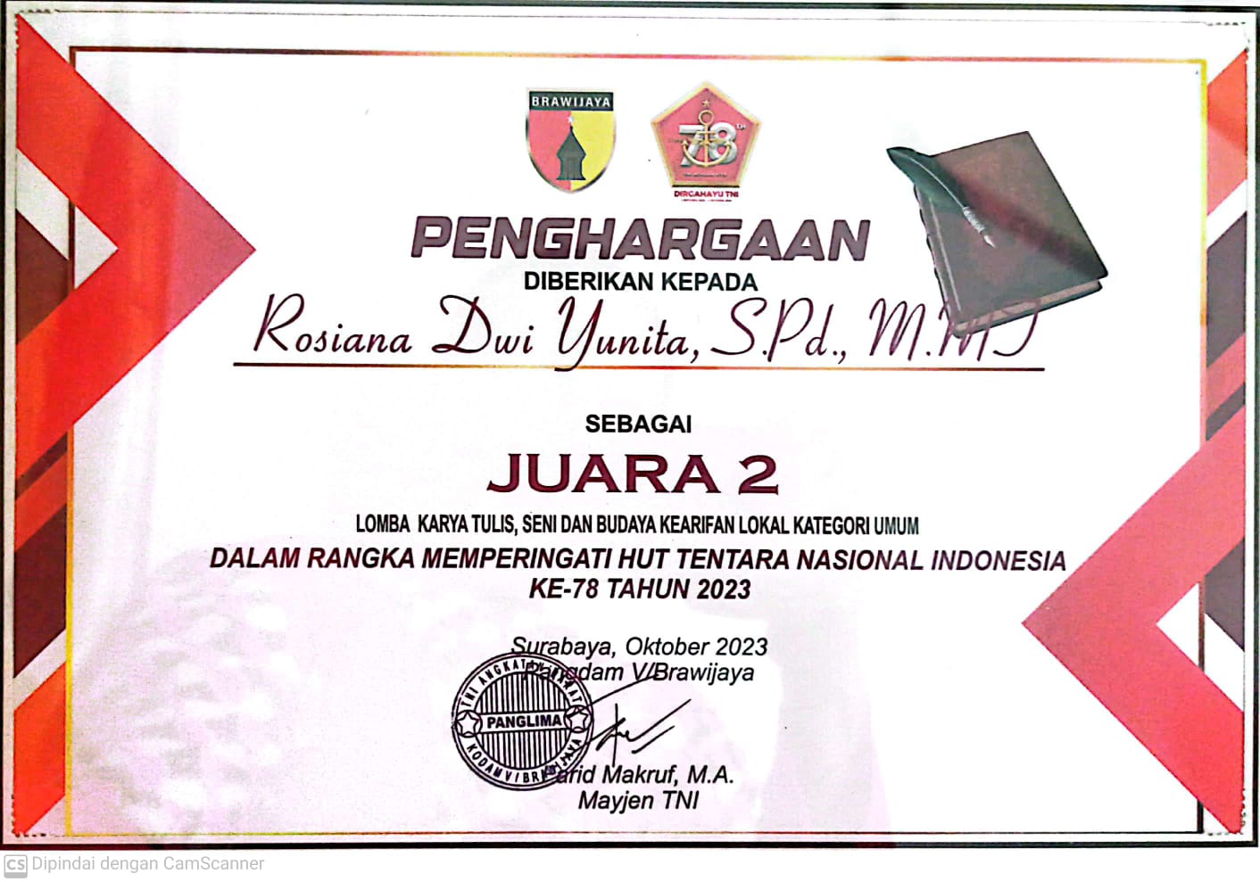 Lomba karya tulis, sni dan budaya lokal kategori umum dalam rangka  memperingati HUT TNI ke-78