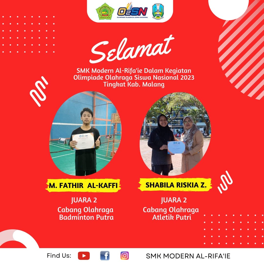 Juara 2 Cabang Badminton Putra O2SN SMK Kabupaten Malang 2023 