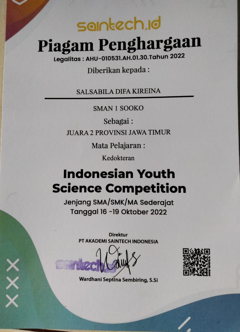 INDONESIAN YOUTH SCIENCE COMPETITION JENJANG SMA/SMK/MA SEDERAJAT