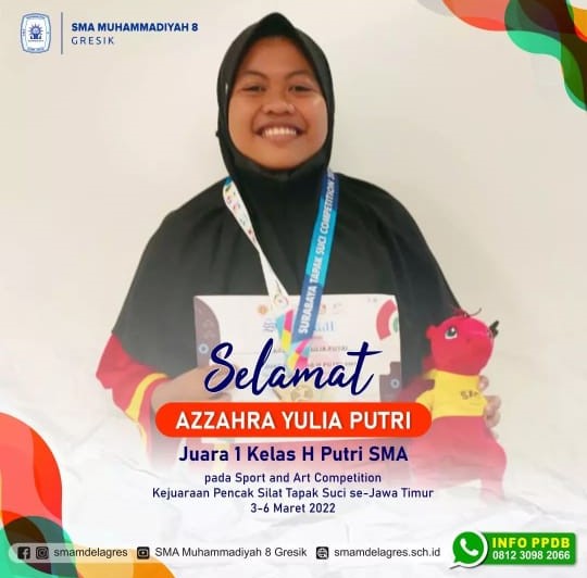 JUARA 1 KELAS H PUTRI SMA PADA SPORT AND ART COMPRTITION KEJUARAAN PENCAK SILAT TAPAK SUCI SE JAWA TIMUR