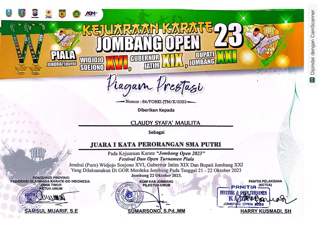 Kejuaraan Karate Jombang Open 2023 Festival dan Open Turnamen Piala - Kata Perorangan SMA Putri