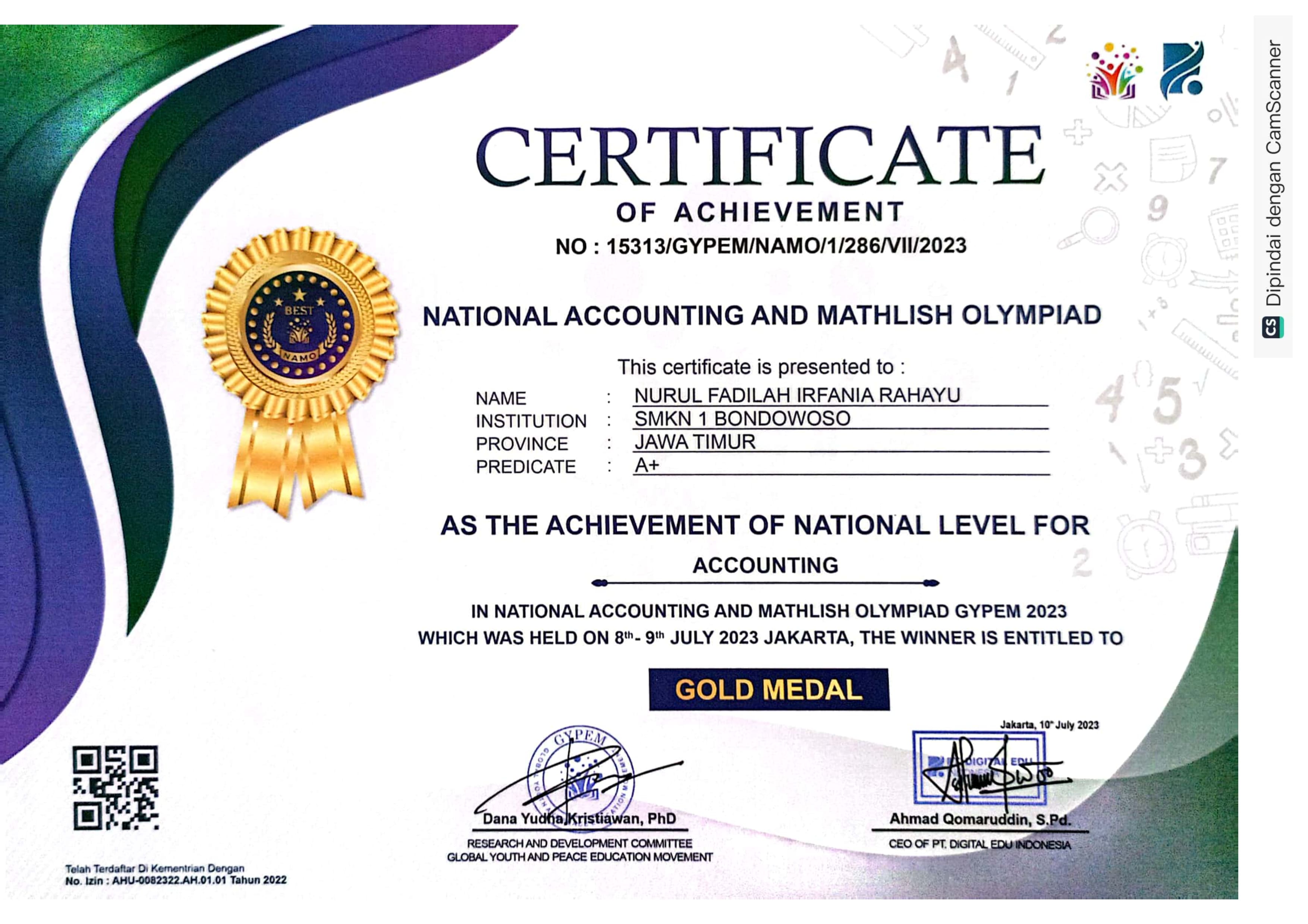 NATIONAL ACCOUNTING AND MATHLISH OLYMPIAD (ACCOUNTING)