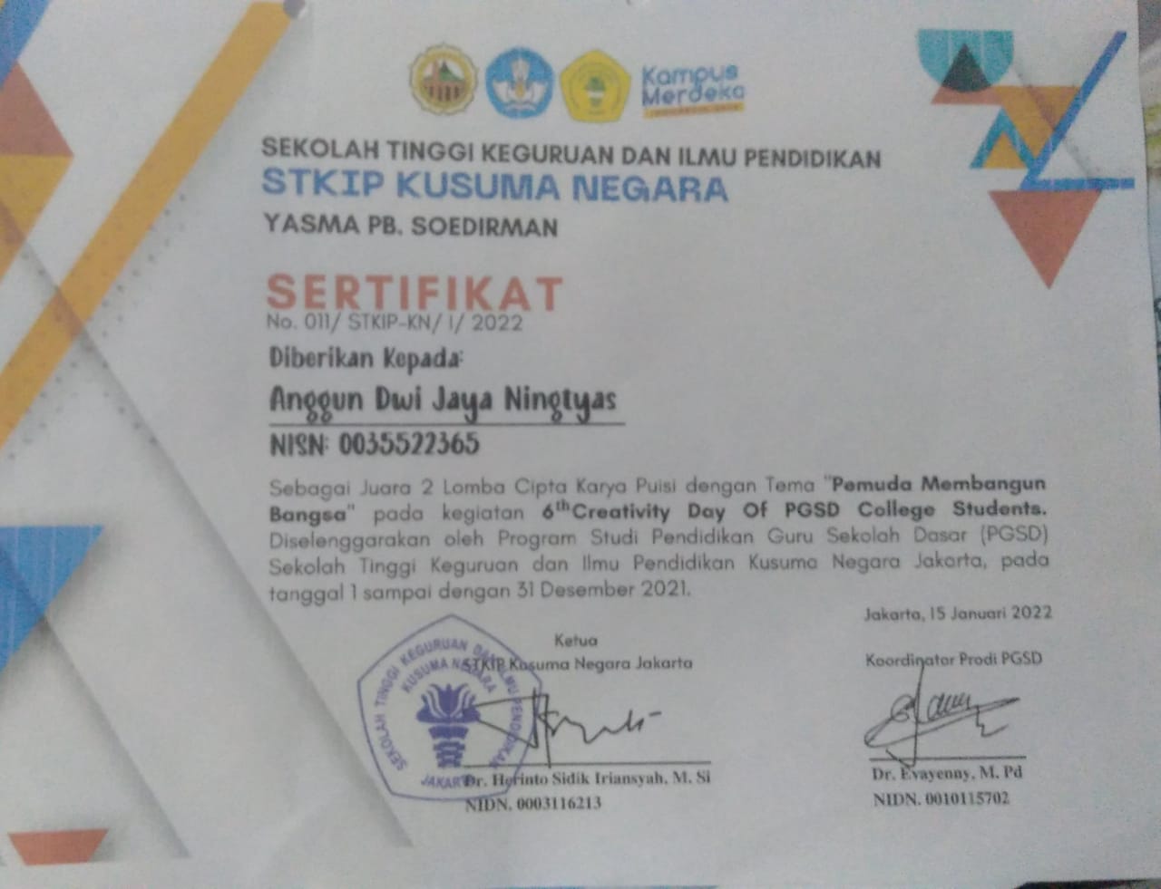 Juara 2 Lomba Cipta Karya Puisi