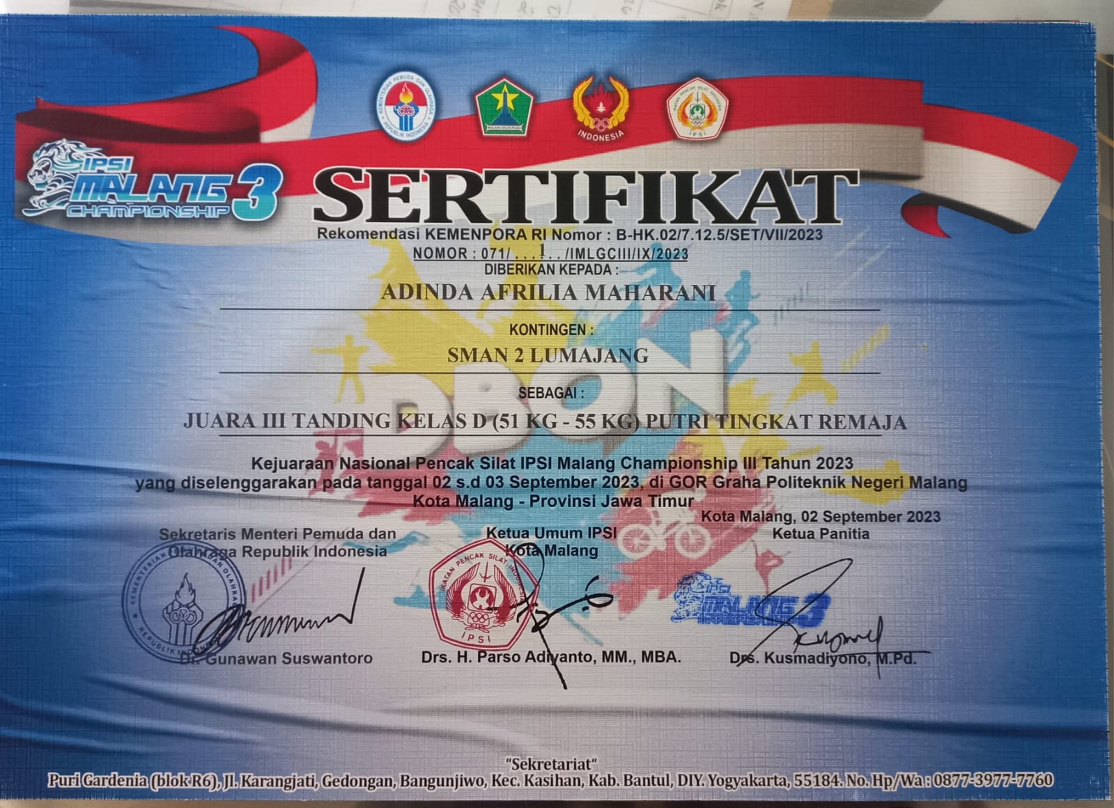 Tanding Kelas D (51 Kg -55 Kg) Putri Tingkat Remaja Kejuaraan Nasional Pencak Silat Tahun 2023