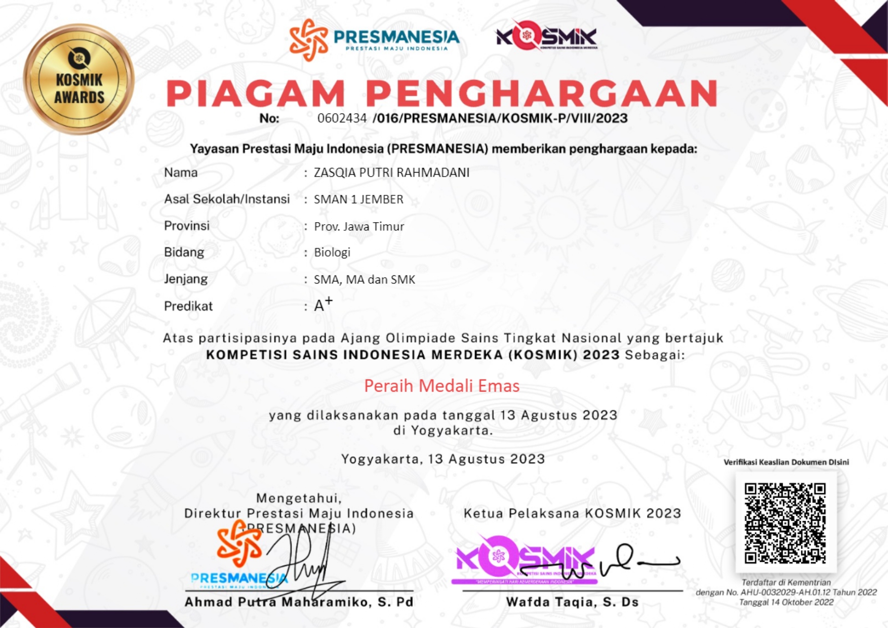 Kompetisi Sains Indonesia Merdeka (KOSMIK) tahun 2023 bidang Biologi