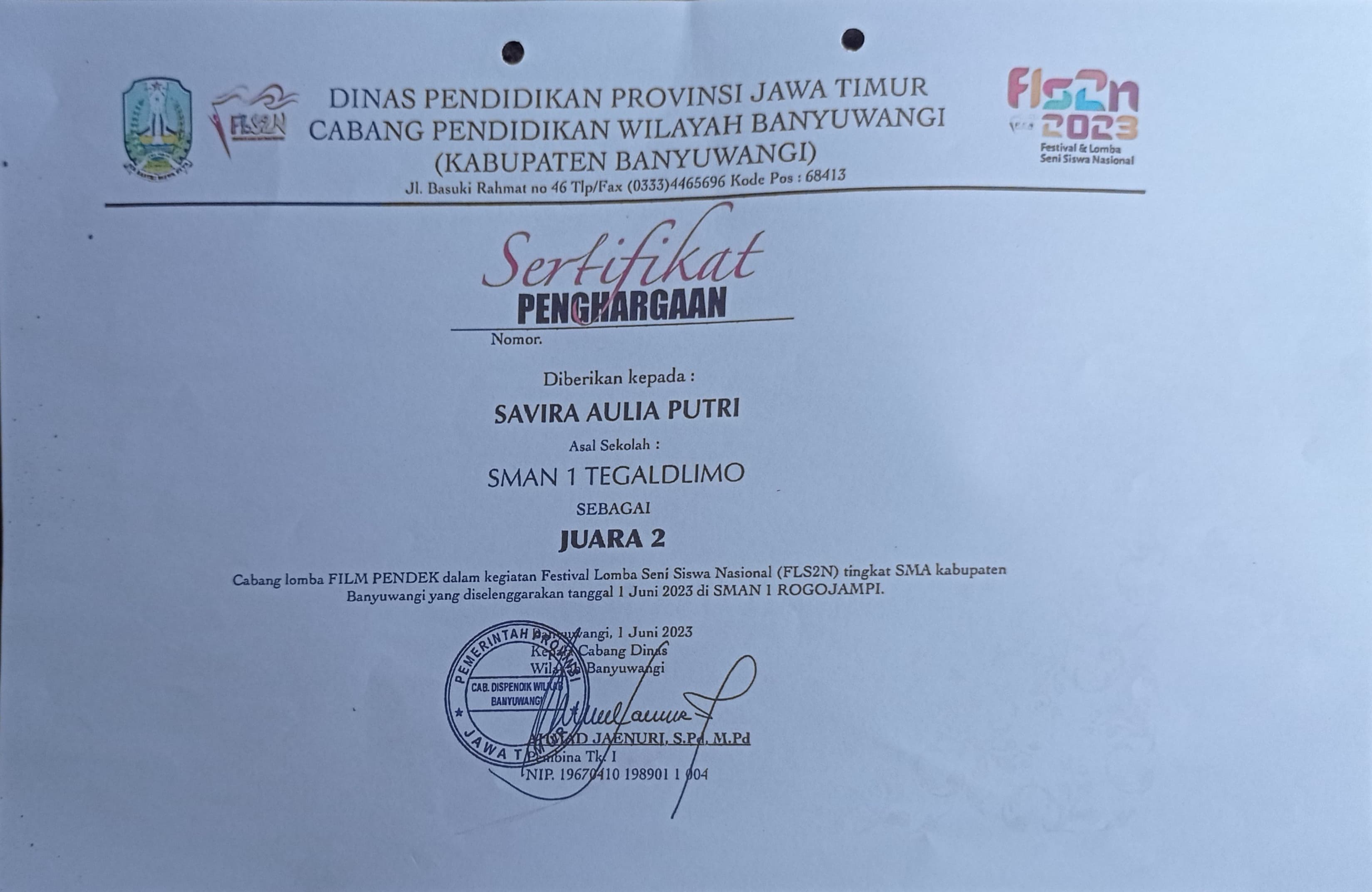 Lomba Film Pendek dalam Kegiatan FLS2N tingkat SMA Kabupaten Banyuwangi