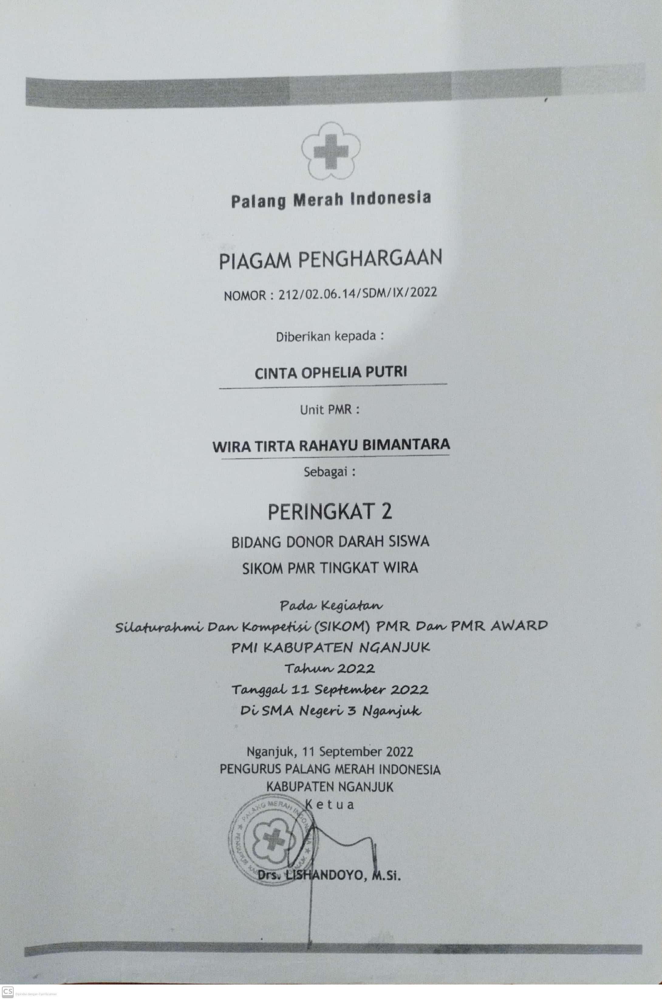 JUARA 2 SIKOM PMR TINGKAT WIRA BIDANG DONOR DARAH SISWA