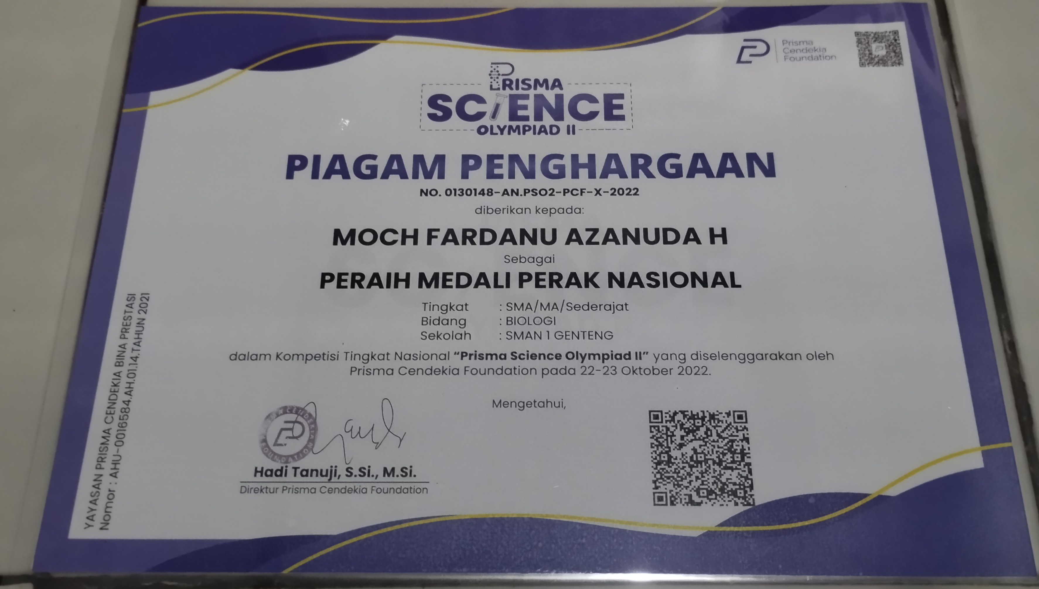 MEDALI PERAK NASIONAL PRISMA SCIENCE OLYMPIAD II BIDANG BIOLOGI