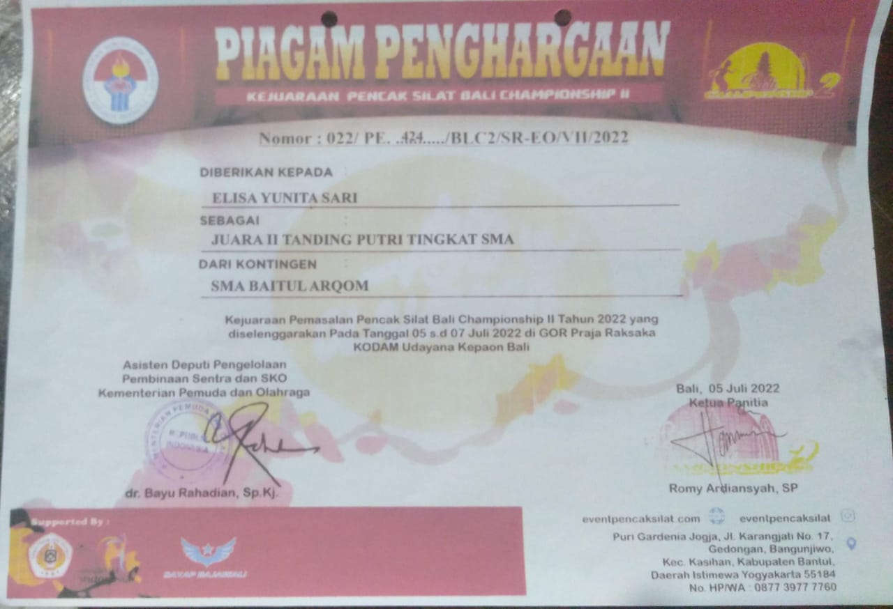 JUARA II TANDING PUTRI TINGKAT SMA