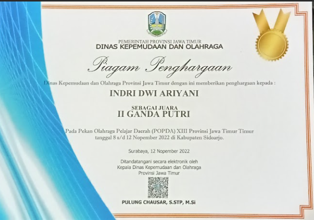 Pekan Olahraga Pelajar Daerah (POPDA) XII Provinsi Jawa Timur (Ganda Putri)