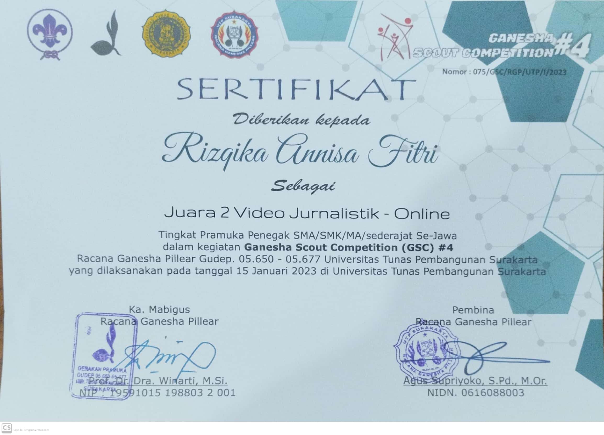 JUARA 2 VIDEO JURNALISTIK GANESHA SCOUT COMPETITION (GSC) RACANA GANESHA PILLEAR 