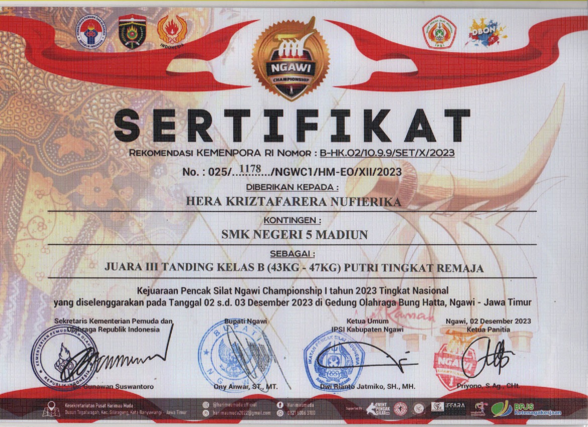 KEJUARAAN PENCAK SILAT KELAS B PUTRI REMAJA SMA/SMK SEDERAJAT