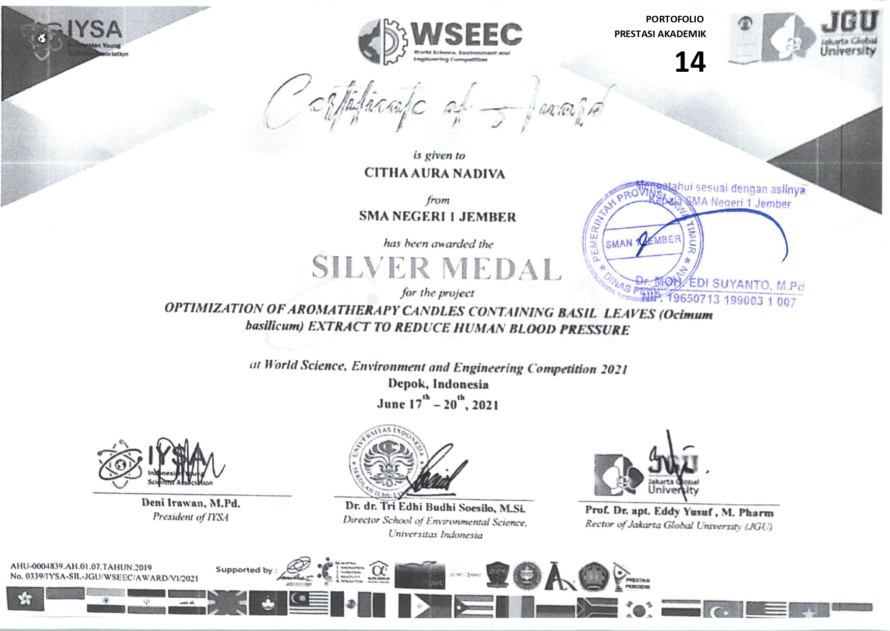 WORLD SCIENCE, ENVIRONMENT AND ENGINEERING COMPETITION (WSEEC) 2021