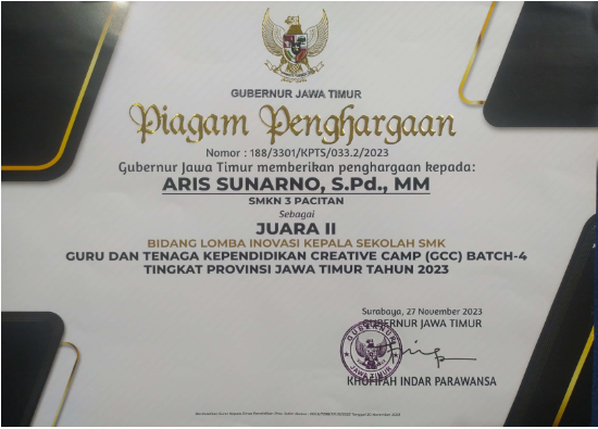 GURU DAN TENAGA KEPENDIDIKAN CREATIVE CAMP (GCC) BATCH-4 TINGKAT PROVONSI JAWA YIMUR BIDANG LOMBA INOVASI KEPALA SEKOLAH