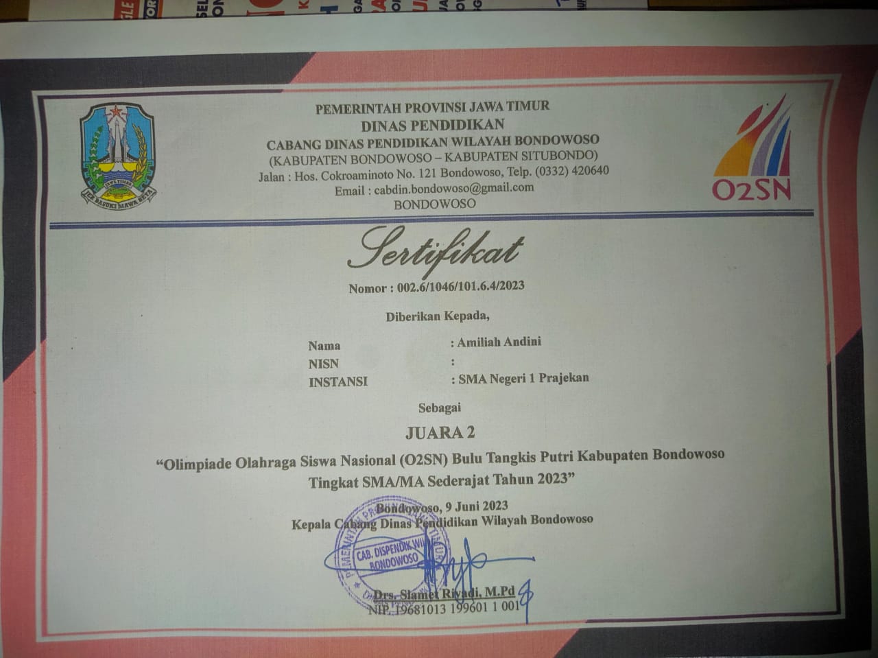 Olimpiade Olahraga Siswa Nasional (O2SN) Bulu Tangkis Putri