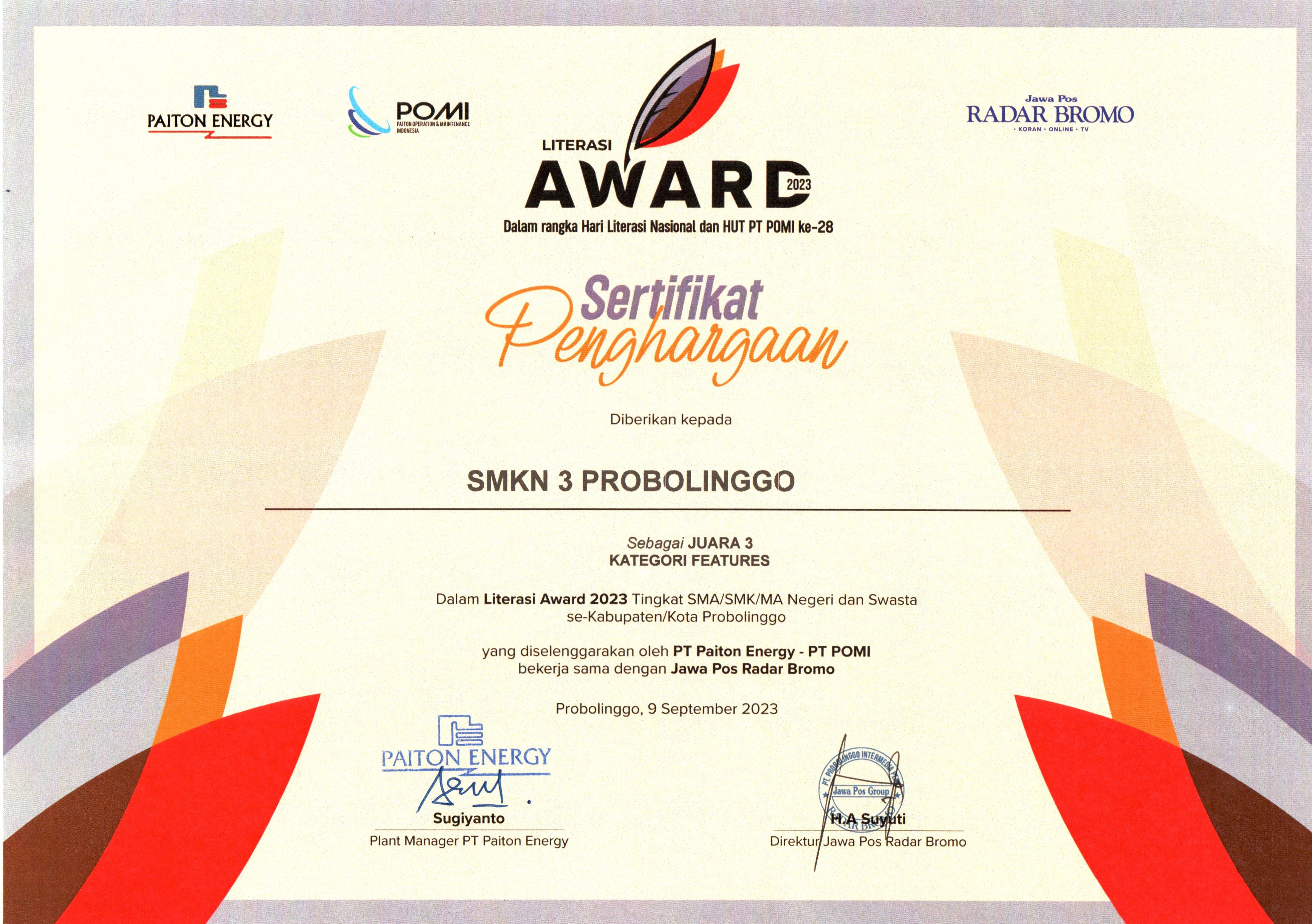 Juara 3 Kategori Features Literasi Award 2023