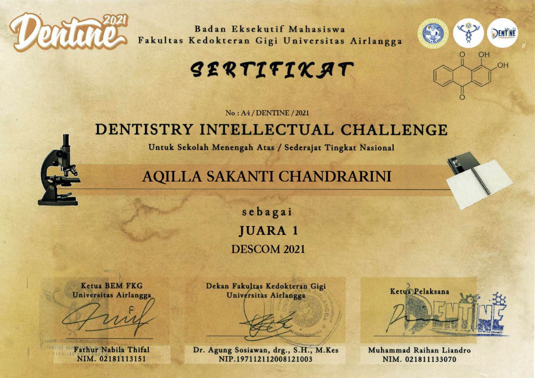 Dentine 2021: Essai â€œDentistry Intellectual Challence (DESCOM 2021)â€