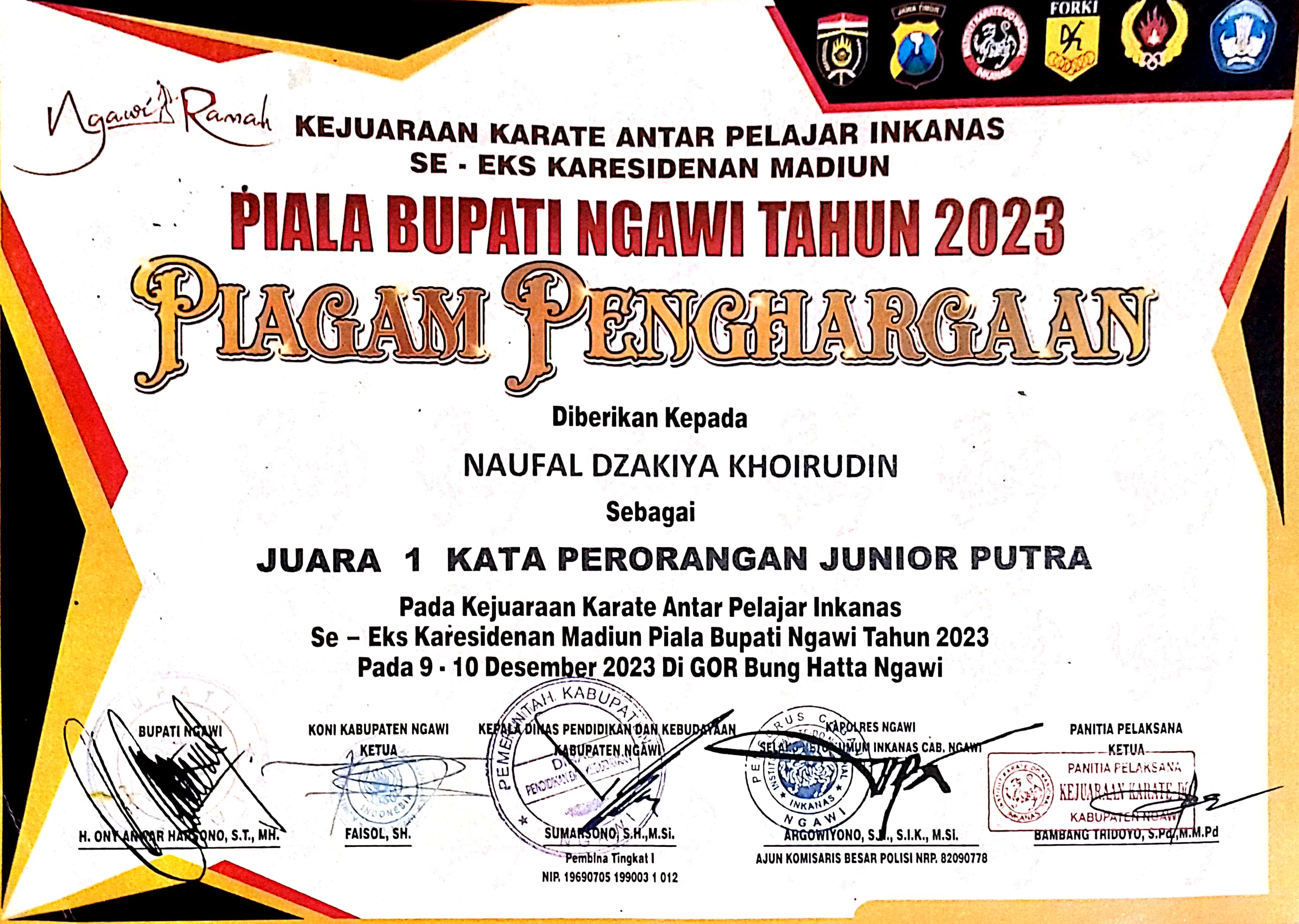 Kejuaraan Karate Festival & Turnamen Antar Pelajar Inkanas Se - Eks Karesidenan Madiun, Piala Bupati Ngawi