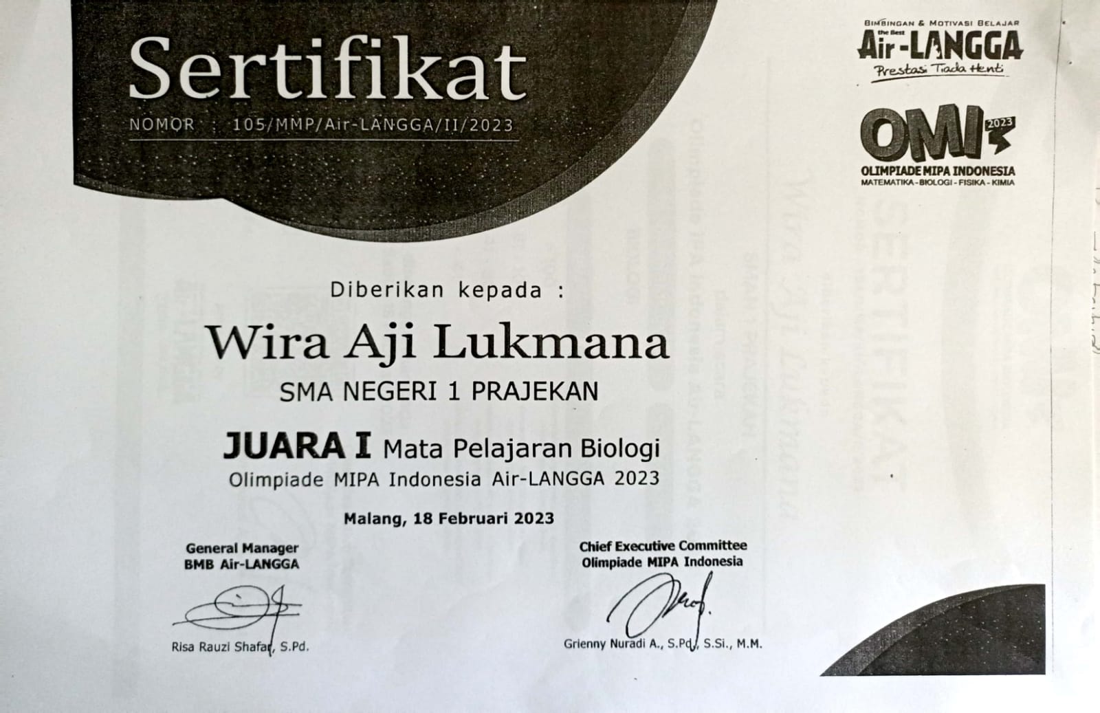 Juara 1 Mata Pelajaran Biologi