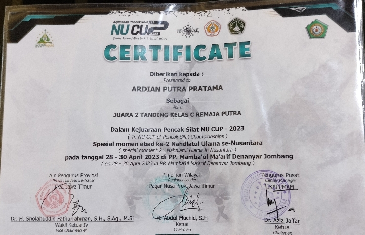 Tanding Kelas C Remaja Putra dalam Kejuaraan Pencak Silat NU CUP 2023