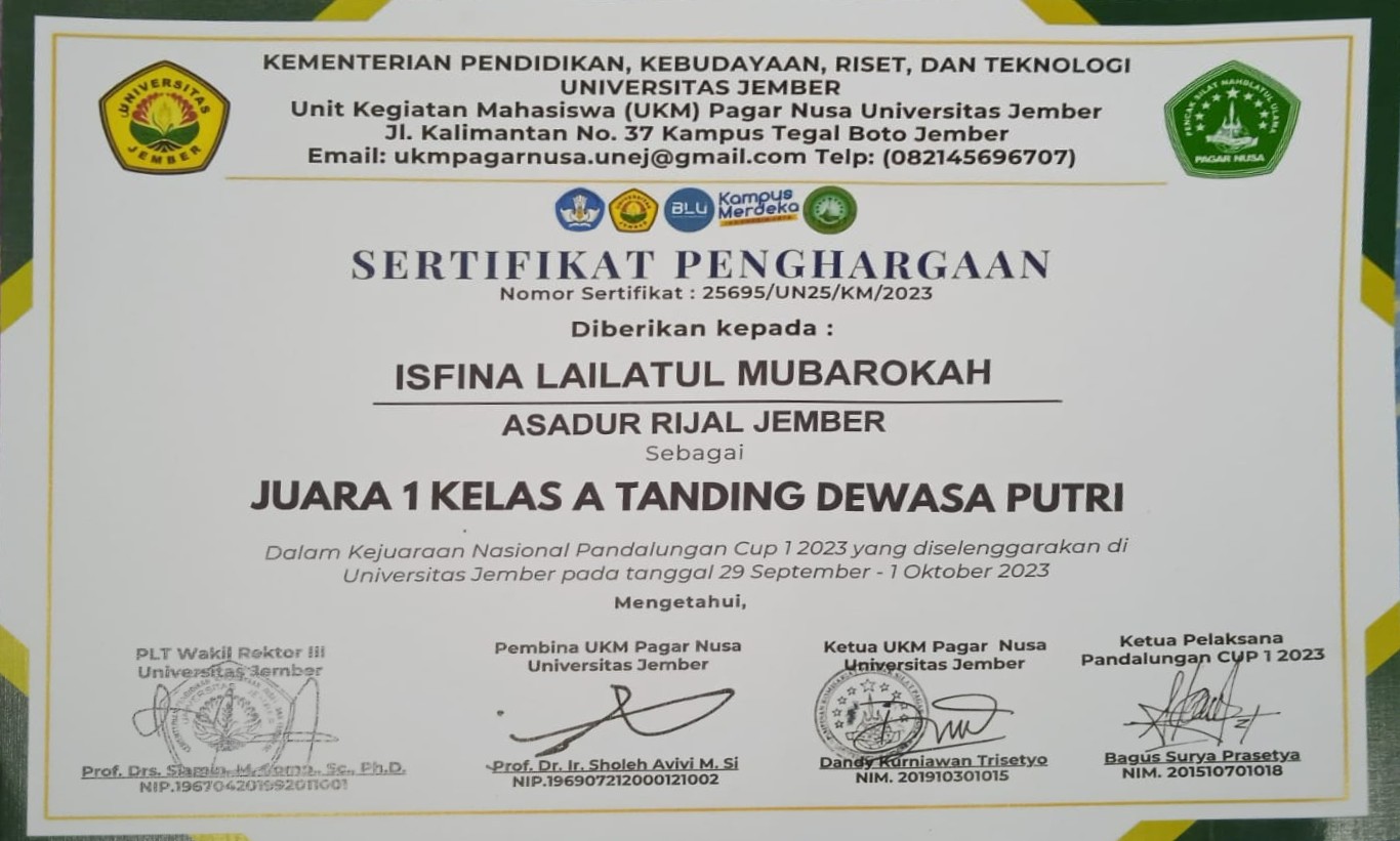 Kejuaraan Nasional Pandalungan Cup 1 2023 Kelas A Tanding Dewasa Putri