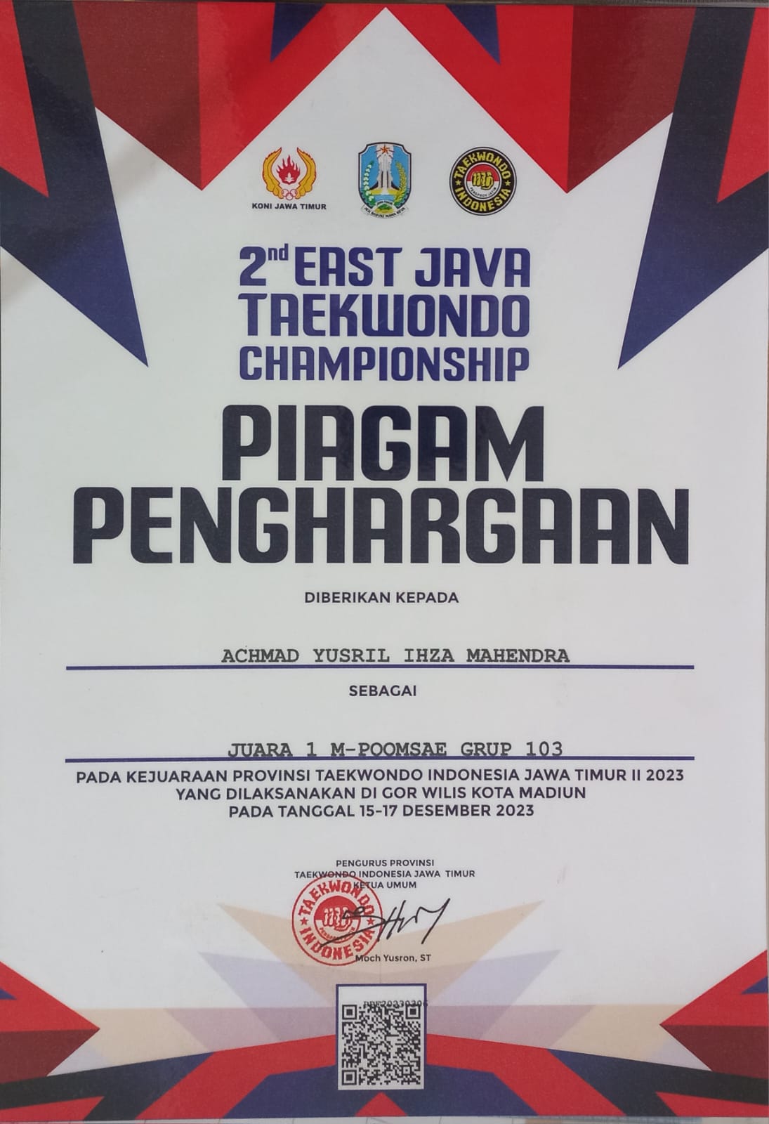 M-POOMSAE GRUP 103 Kejuaraan Provinsi Taekwondo Indonesia Jawa Timur II Tahun 2023