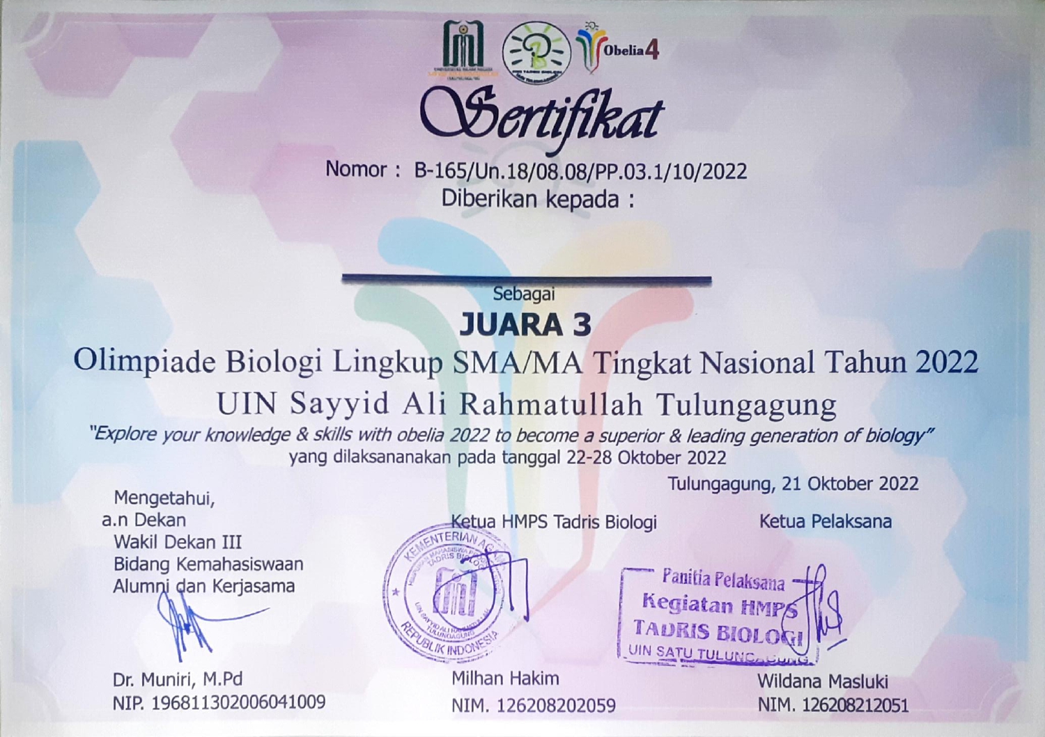 OLIMPIADE BIOLOGI UIN SAYYID ALI RAHMATULLAH