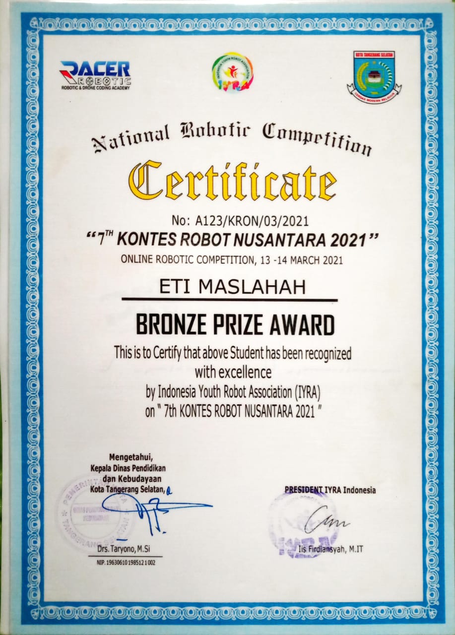 Bronze medal 7th Kontes Robot Nusantara 2021