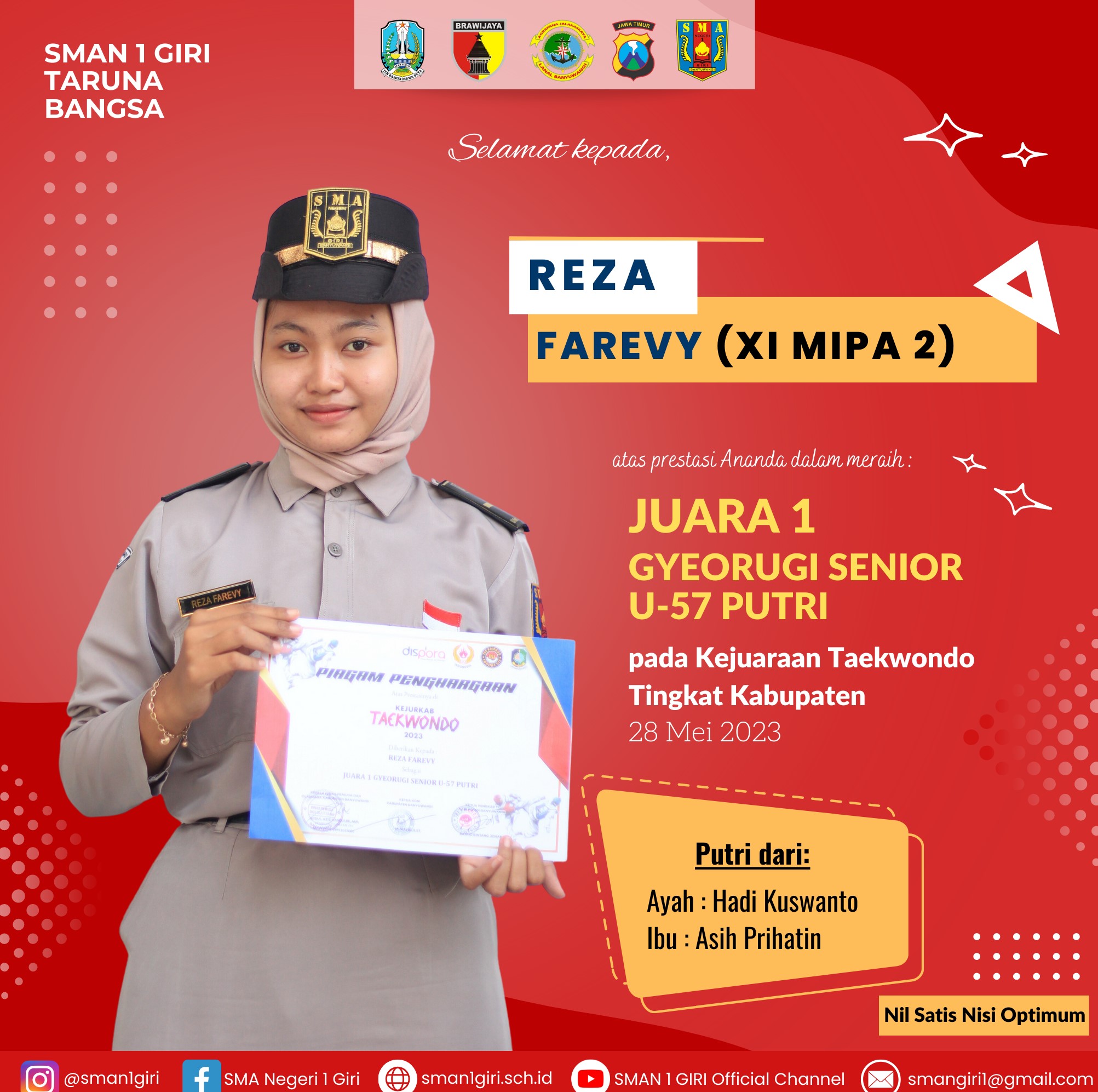 JUARA 1 GYEORUGI SENIOR O-57 PUTRI TAEKWONDO