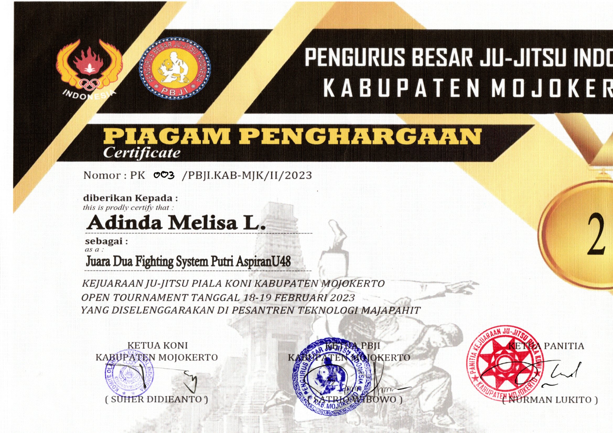 JUARA 2 FIGHTING SYSTEM PUTRI ASPIRAN U48 PIALA KONI