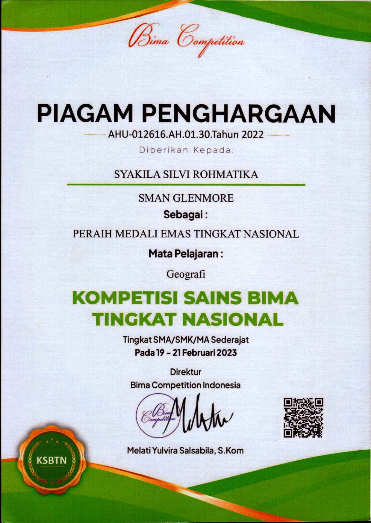 KOMPETISI SAINS BIMA NASIONAL