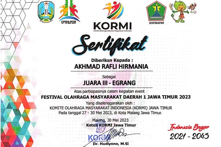 FESTIVAL OLAHRAGA MASYARAKAT DAERAH 1 JAWA TIMUR 2023 Pada tanggal 27 - 30 Mei 2023