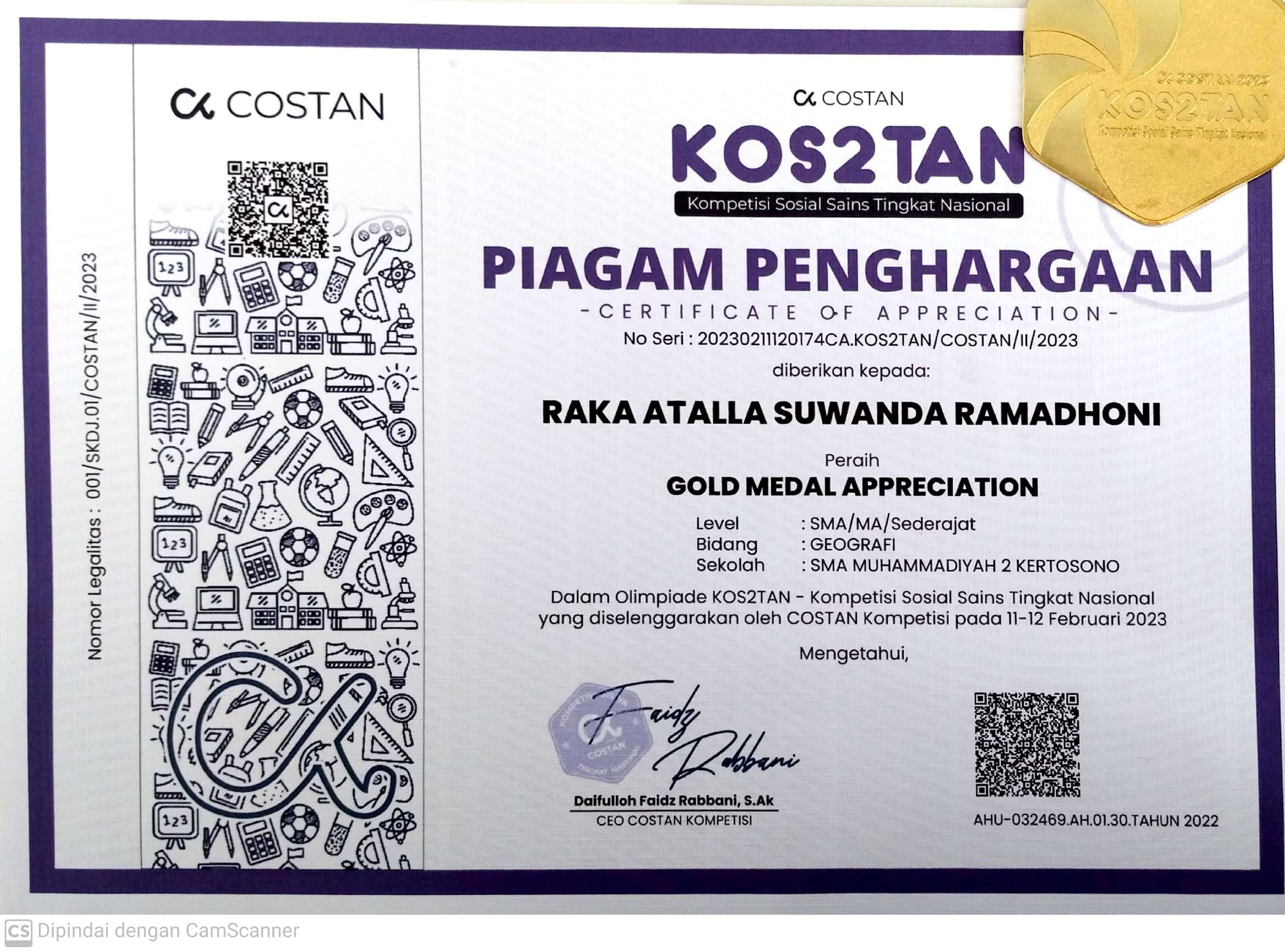 Juara 1 Olimpiade Geografi dalam Kompetisi Sosial Sains Tingkat Nasional